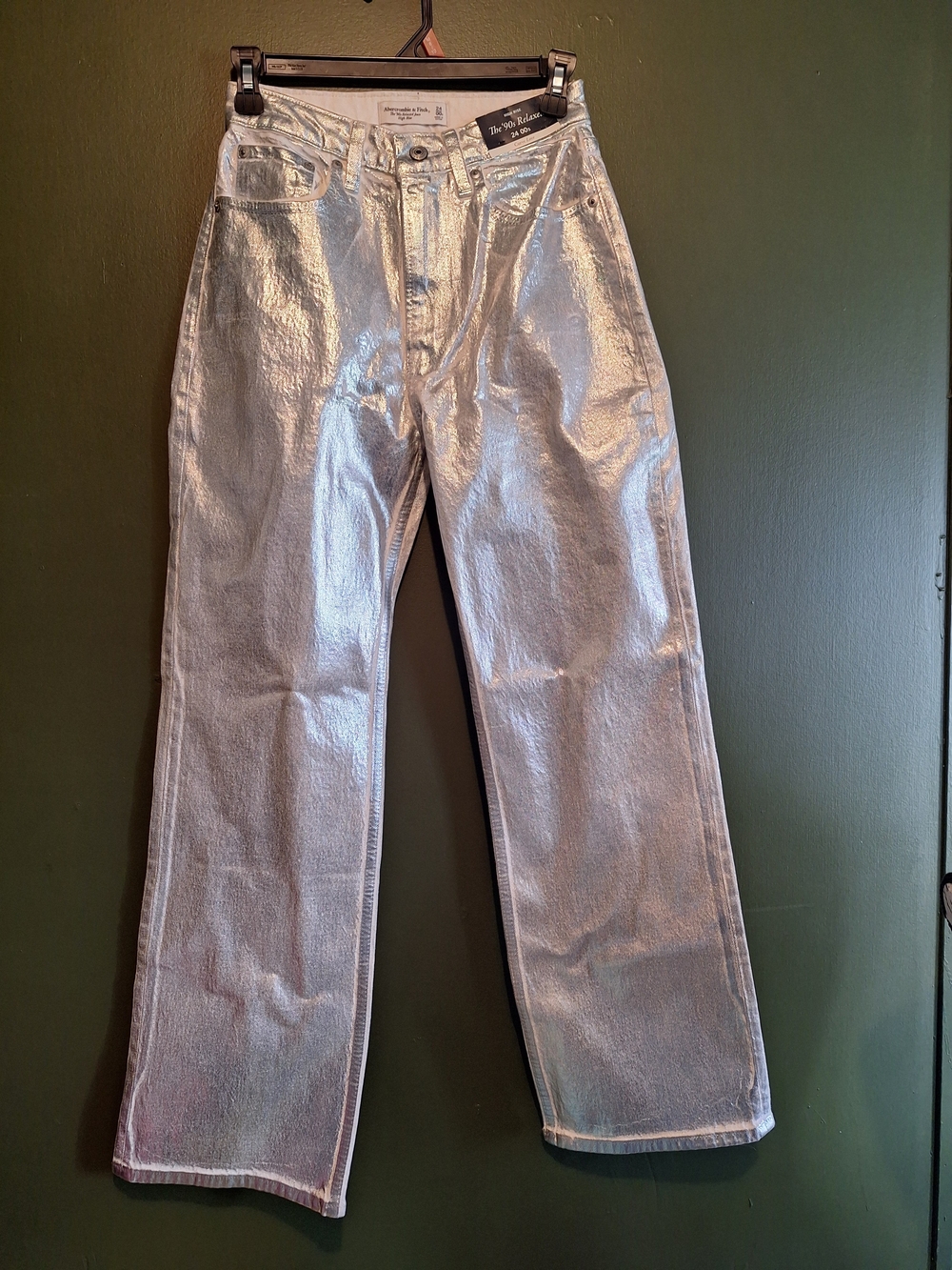 Abercrombie & Fitch Metallic Silver High-Rise Women's Jeans